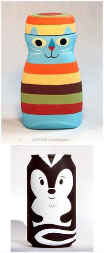 瓶瓶罐罐的小动物涂鸦手工 手绘一个小儿童乐园