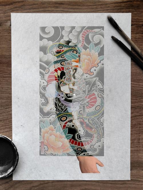 日式题材花臂手稿_彩妆_美妆_彩妆