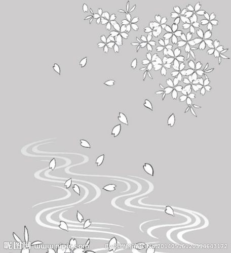 落花流水水墨图片