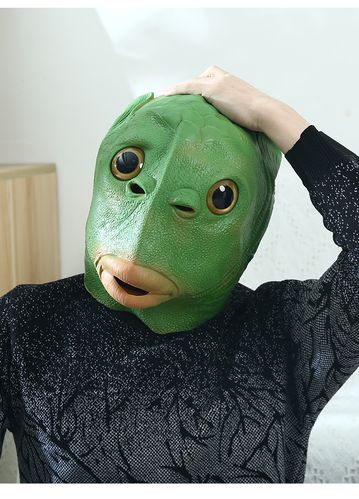 鱼头套面具全脸绿头鱼鱼人可爱搞怪绿头怪动物无味怪怪鱼 绿鱼人 墨镜