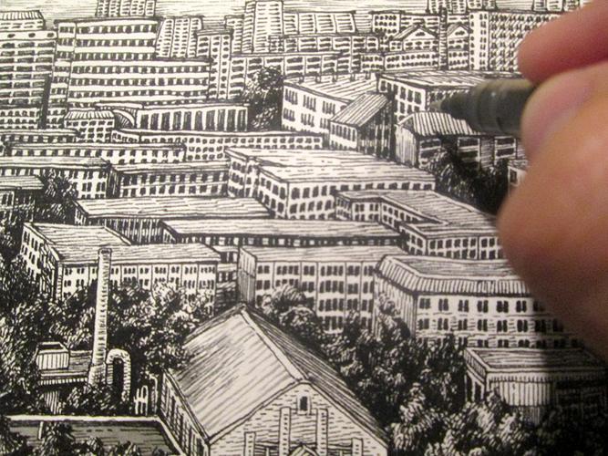 《保定 诚明》 18楼俯视写生图|纯艺术|绘画|傅淳强 - 原创作品