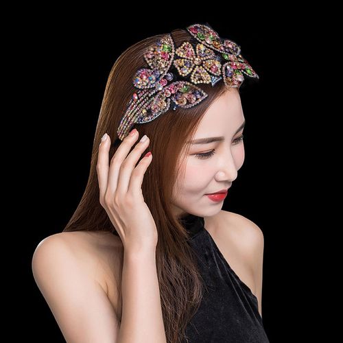 韩国头箍甜美女亮钻发箍水钻头饰宽边带齿蝴蝶压发卡