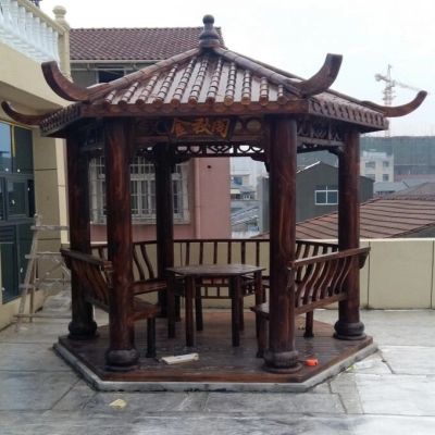 新品厂家直销碳化防腐木庭院四角亭木屋户外实木亭子古建六角凉亭
