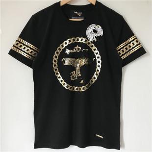 潮牌夏季新款18ss字母烫金老鹰手臂链条宽松情侣短袖t恤男女同款