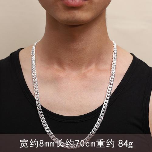 银项链男999纯银银链嘻哈潮粗链子足银银饰霸气男士古巴板链宽约8mm长