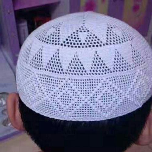 穆斯林男士礼拜帽白帽钩针棉线帽