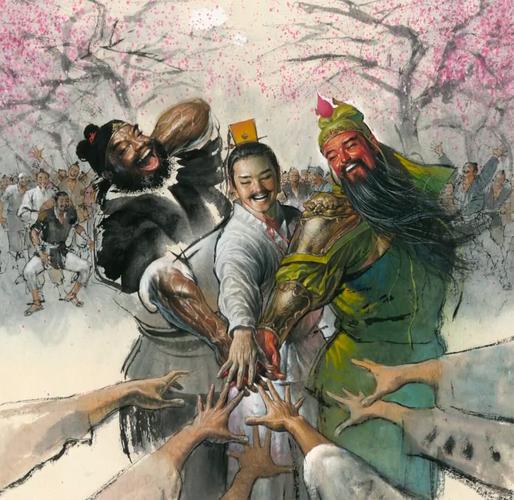 《桃园结义》,刘关张周围的人代表着玩家