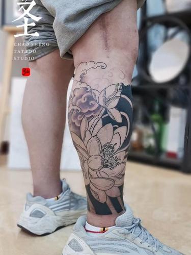 小腿荷花(未完)_纹身图案手稿图片_弘阳的纹身作品集