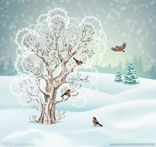 矢量冬季冬天郊外森林树木雪景图片