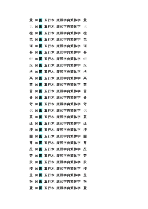10画五行属木汉字pdf10页