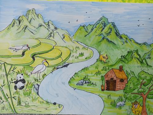 绘青山 童真染秦岭"大学南路小学分校保护秦岭生态环境绘画比赛作品展