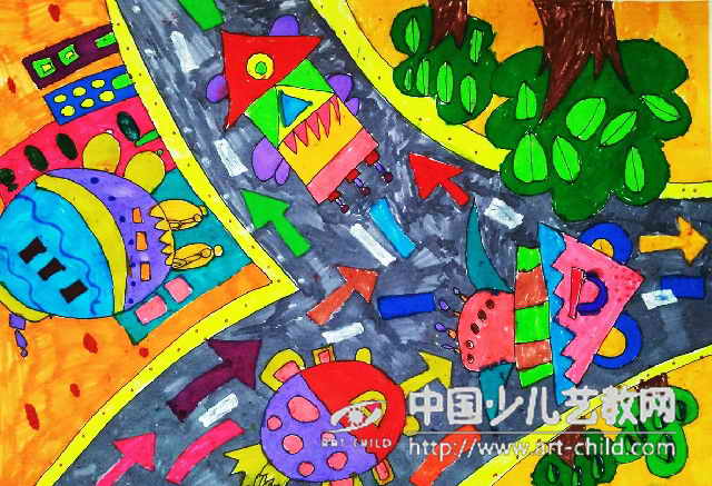 儿童画-未来发达的交通工具-《少儿画苑》第25届国际