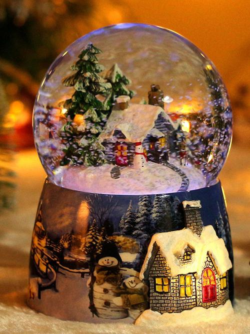 竹音八音盒礼品圣诞节雪景水晶球音乐盒