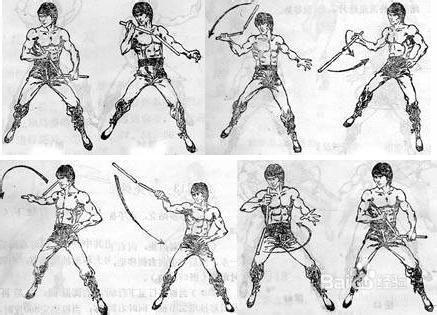 双截棍主要动作有;剪腕花,舞花,撩腕花,转棍,只要练好这几个动作