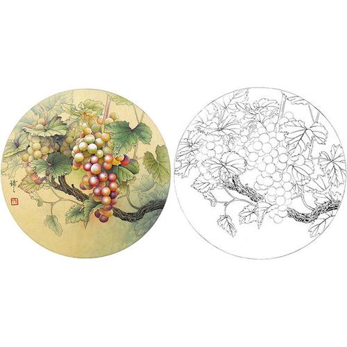 斗方小品花鸟-孙锡之-葡萄-sx08