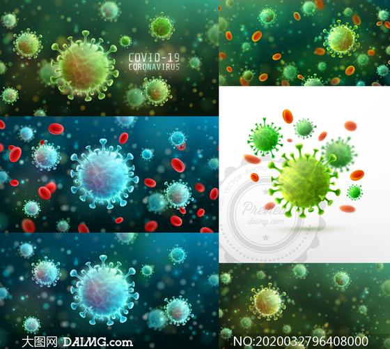 显微镜下的新冠病毒高清图矢量素材