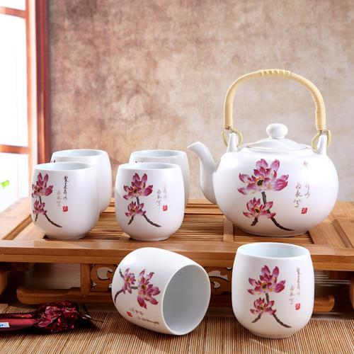 彩帮景德镇高档陶瓷茶具套装大茶壶花茶双耳壶提梁壶家用礼品茶具家居