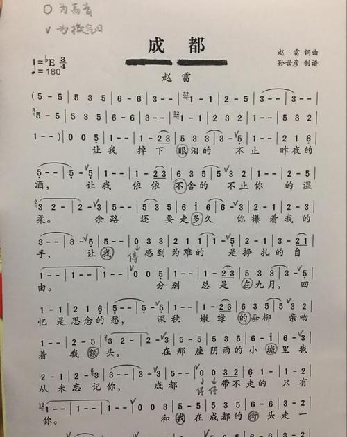 成都简谱成都的吉他数字谱