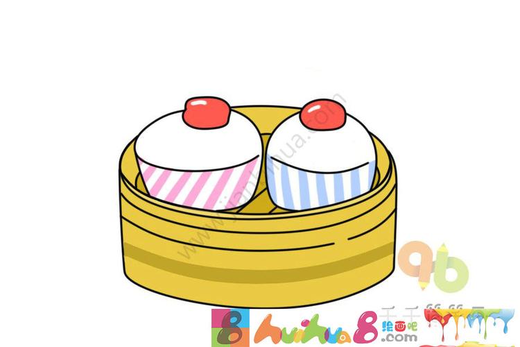 食物简笔画,糕点简笔画,米蛋糕简笔画,美食简笔画