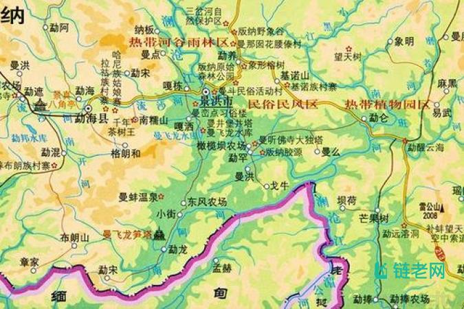 双西版纳旅游地图 傣族自治州