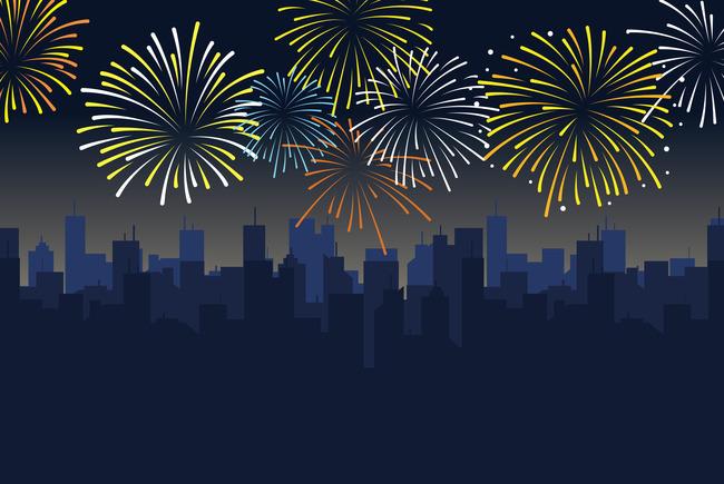 蓝色时尚卡通烟花元旦跨年晚会背景素材