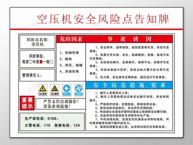 空压机安全风险点告知牌危险因素重要提示告知牌