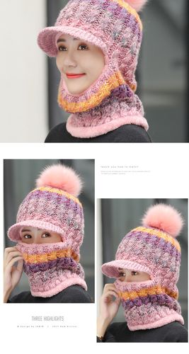 帽子女冬季包头帽子围脖一体连体帽韩版潮骑车防风针织加厚毛线帽