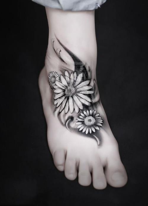 菊花飘香,脚踝个性雏菊纹身