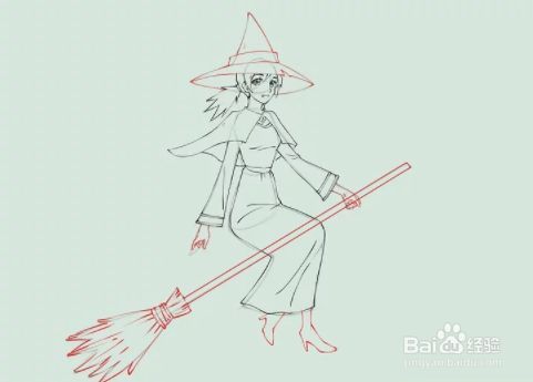 如何画一个骑扫帚的女巫