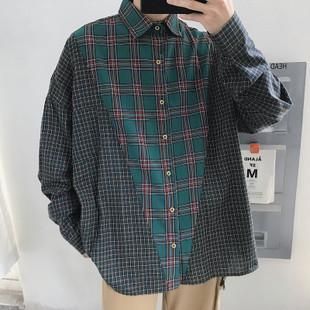 绿色拼接格子衬衫