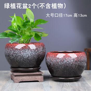 一组三个花盆陶瓷大号家用简约创意绿萝个性多肉盆带托盘红花釉苹果两