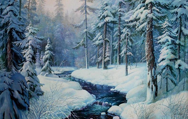 小白水的冬天_风景油画