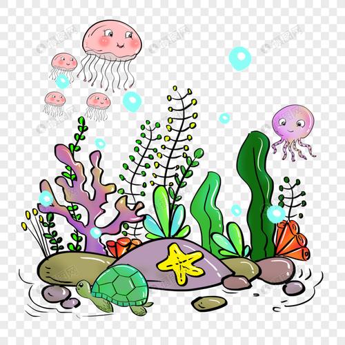 手绘珊瑚水草海洋生物免抠素材
