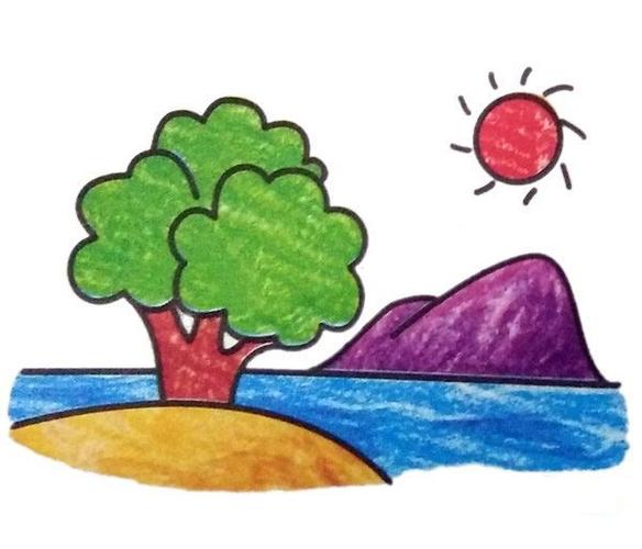 儿童彩色山水风景简笔画 山水简笔画