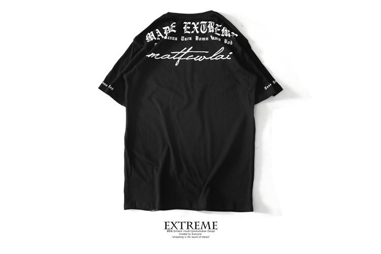t 美式高街暗黑复古梵文暗黑西海岸字母印花短 extreme 原创潮牌