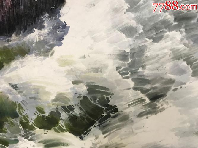 朝鲜水墨画金成根海浪2019年173x75cm