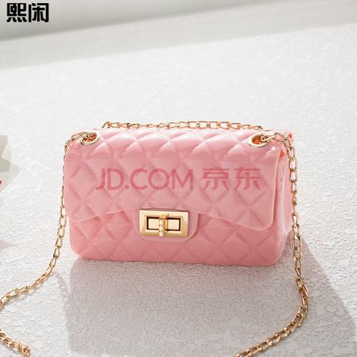 包包斜跨包果冻包包女2021新款潮韩版链条包少女百搭单肩包 双孔粉色