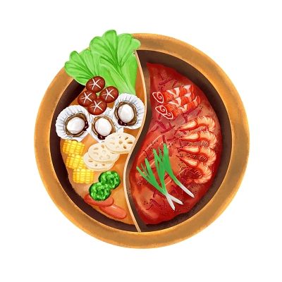 手绘美食鸳鸯火锅素材