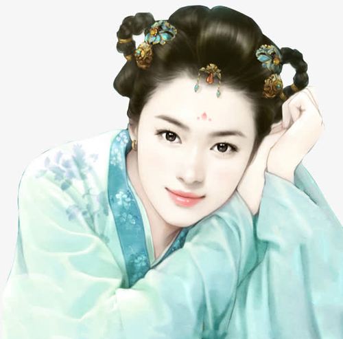 绿衣俏皮古风手绘女子