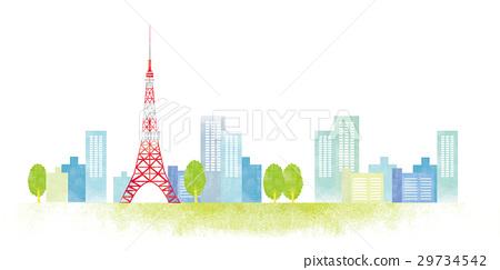 日本风景 东京 东京塔 插图 东京地平线水彩例证 首页 插图 日本风景