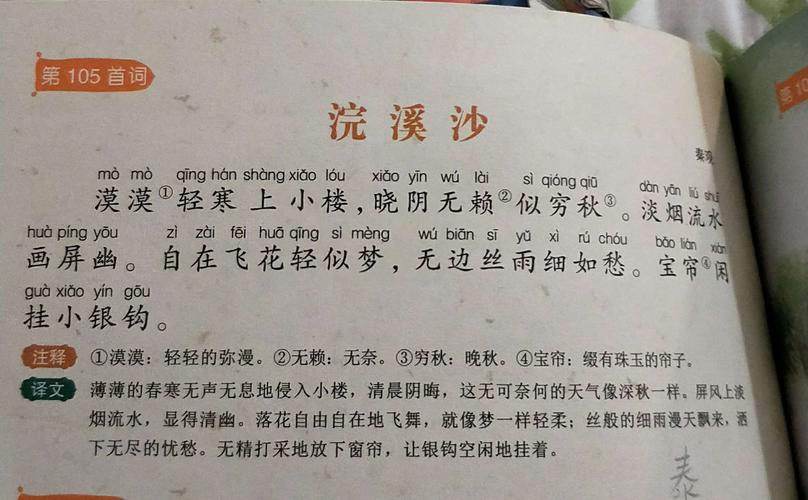 今天背诵的是:秦观的《浣溪沙》