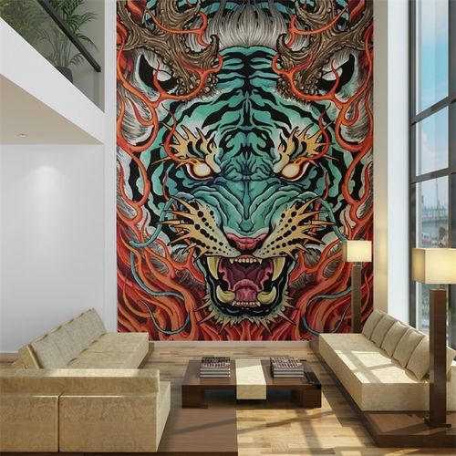 纹身店壁纸老虎刺青背景墙壁画纹身墙纸主题工作室个性霸气装饰