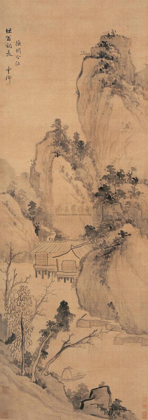 1351 清溪垂钓图 立轴 水墨绢本