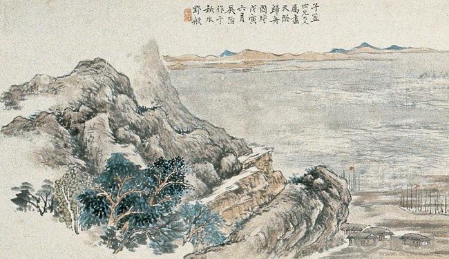 清吴滔墨笔百里平湖图轴