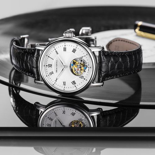 seagull海鸥手表男士精钢鳄鱼皮偏心轴自动陀飞轮男表