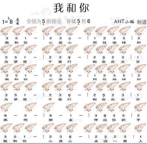求《我和你》12孔陶笛曲谱