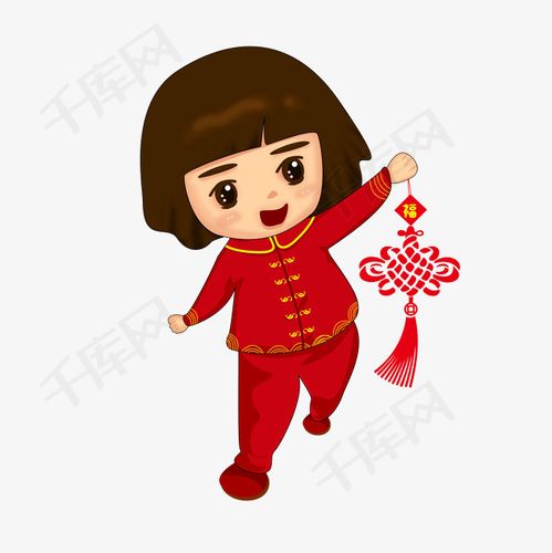 可爱拿着中国结的小女孩