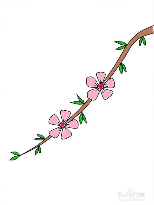 然后在树枝上面画上桃树的叶子,最后涂上好看的颜色就ok了,是不是很