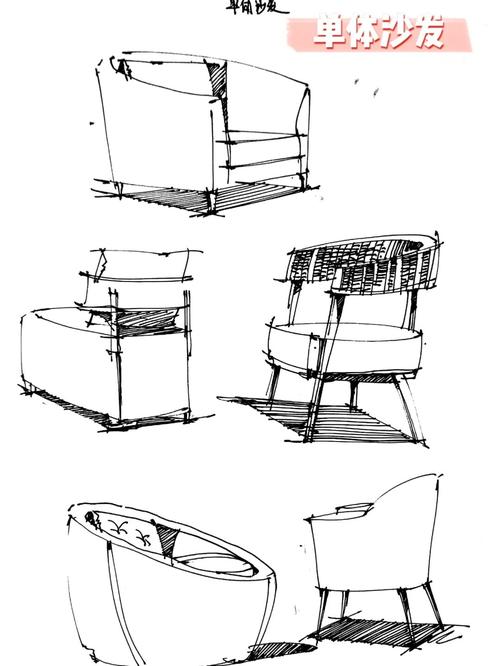 绘画内容:单体沙发,实木沙发,现代风格沙发,圆沙#室内设计手绘