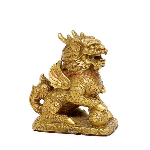 财富送子家居风水摆设装饰品2964 小号黄铜镇宅麒麟(母)